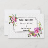 夏のピンク色の紫の白いフローラの日付を保存 セーブザデート (正面)