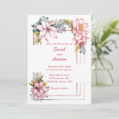 夏のピンク：パーソナライズされた結婚式招待状 招待状 (スタンド正面)