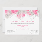 夏のファッションショーイベント花模様ピンクグレー 招待状 (正面)