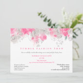 夏のファッションショーイベント花模様ピンクグレー 招待状 (スタンド正面)