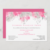 夏のファッションショーイベント花模様ピンクグレー 招待状 (正面/裏面)