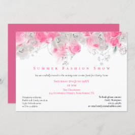 夏のファッションショーイベント花模様ピンクグレー 招待状