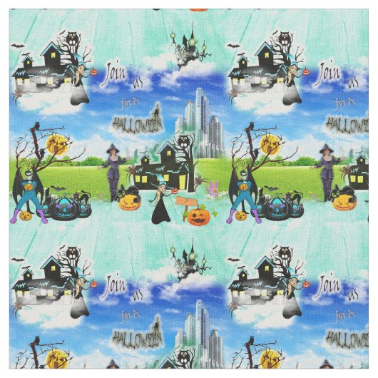 夏のファンタジーハロウィーンの招待の繰り返し ファブリック (クローズアップ)