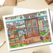 夏のファーマーズマーケット水彩 ポストカード