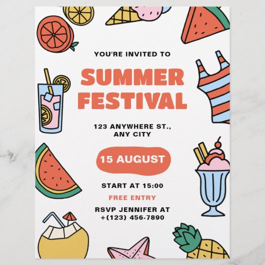 夏のフェスティバルパーティー、子供のフェスティバル夏のパーティー チラシ (正面)