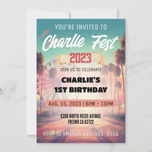 夏のフェスティバル誕生日パーティーへの招待 招待状 (正面)