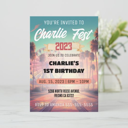 夏のフェスティバル誕生日パーティーへの招待 招待状 (スタンド正面)