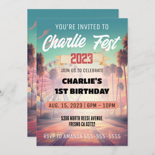 夏のフェスティバル誕生日パーティーへの招待 招待状 (正面/裏面)