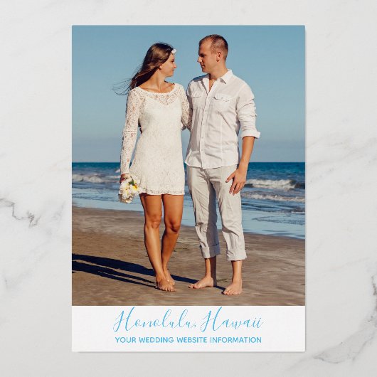 夏のフォトコラージュ日付カードの保存 箔招待状 (裏面)