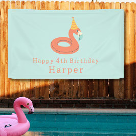 夏のフラインゴ子供誕生日プールパーティー屋外 横断幕