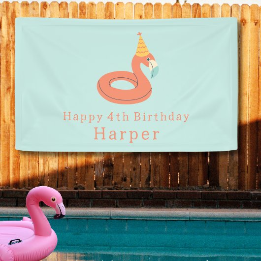 夏のフラインゴ子供誕生日プールパーティー屋外 横断幕