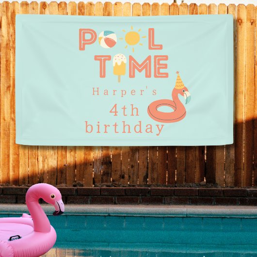 夏のフラインゴ誕生日プールパーティー 屋外 横断幕