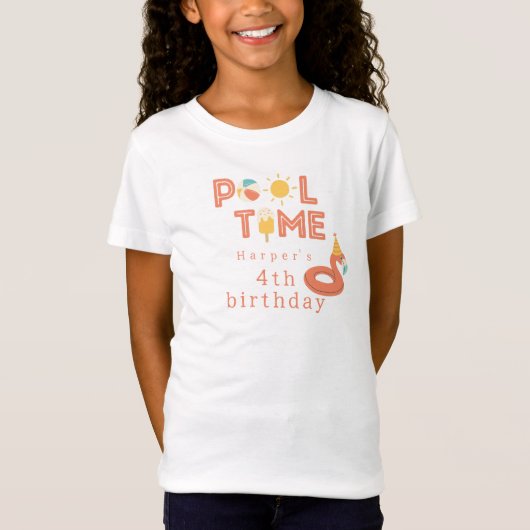 夏のフラミンゴの棒アイス 子供の誕生日 プールパーティー Tシャツ (正面)
