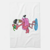 夏のフラミンゴの漫画 |背景色の選択 キッチンタオル (縦)