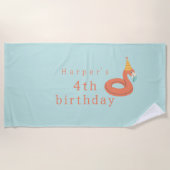 夏のフラミンゴフロート 子供の誕生日プールパーティー ビーチタオル (正面)