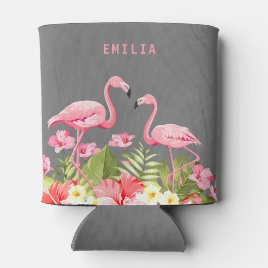 夏のフラミンゴフローラサーモンピンクの名前トロピカル 缶クーラー (裏面)