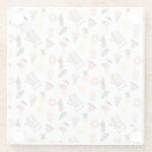 夏のフラミンゴ手描きドードル ガラスコースター (裏面)