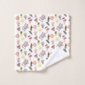 夏のフラミンゴ手描きドードル バスタオルセット (ウォッシュタオル)