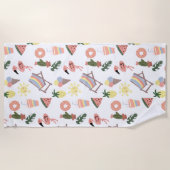 夏のフラミンゴ手描きドードル ビーチタオル (正面)