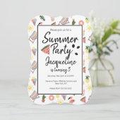 夏のフラミンゴ手描きドードル 招待状 (スタンド正面)