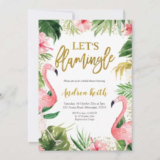 夏のフラミンゴ熱帯ブライダルシャワーの招待状 招待状 (正面)