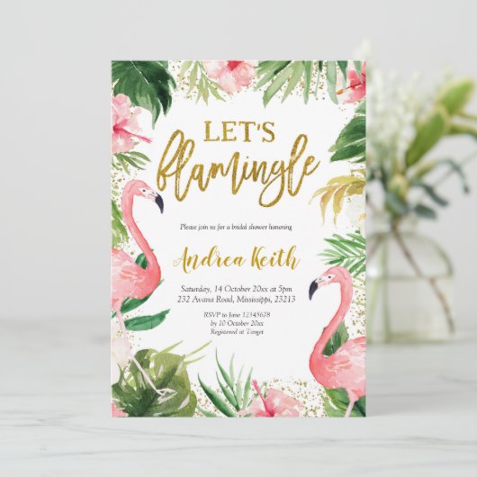 夏のフラミンゴ熱帯ブライダルシャワーの招待状 招待状 (スタンド正面)