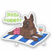 夏のフランスのビニールのシールを楽しむブルドッグ シール (正面)