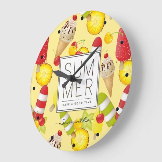 夏のフルーツおよびアイスクリームのおもしろい ラージ壁時計 (傾斜)