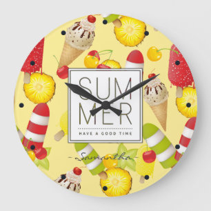夏のフルーツおよびアイスクリームのおもしろい ラージ壁時計