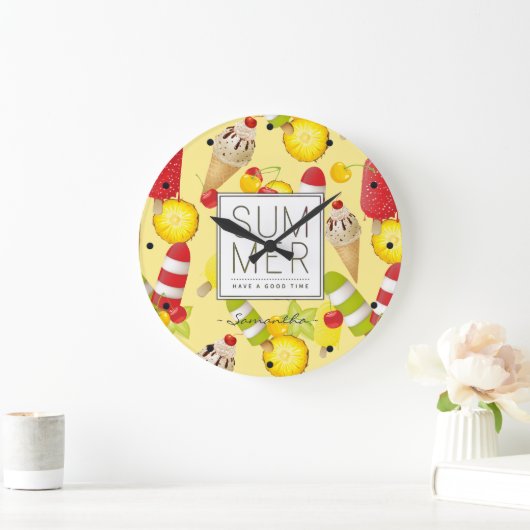 夏のフルーツおよびアイスクリームのおもしろい ラージ壁時計 (ホーム)
