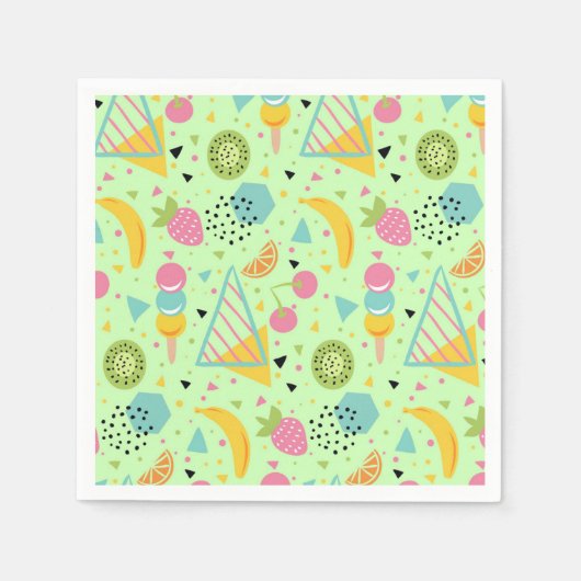 夏のフルーツと幾何学的なシェイプのナプキン スタンダードカクテルナプキン (正面)
