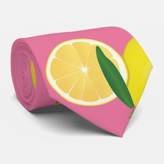 夏のフルーツの黄色いレモンをピンクに ネクタイ (ロール)