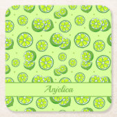夏のフルーツライムとライムスライス スクエアペーパーコースター (正面)