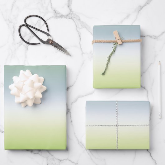 夏のフレッシュグラデカッコいいィエントブルーグラデーショングリーン ラッピングペーパーシート (正面)