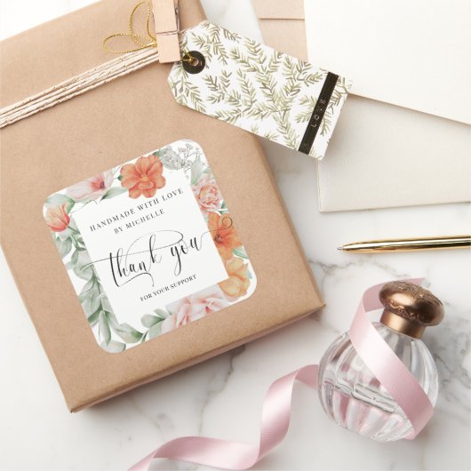 夏のフローラは愛で手作り感謝していした スクエアシール (ギフト)
