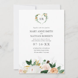 夏のフローラオレンジの植物性モノグラム結婚のイン 招待状