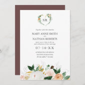 夏のフローラオレンジの植物性モノグラム結婚のイン 招待状 (正面/裏面)