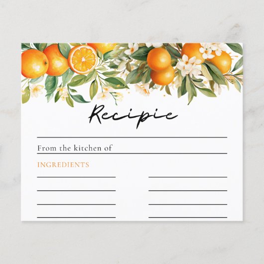 夏のフローラオレンジブライダルシャワーレセプシーカード (正面)