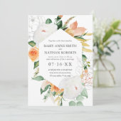 夏のフローラオレンジ幾何学植物結婚の 招待状 (スタンド正面)