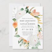 夏のフローラオレンジ幾何学植物結婚の 招待状 (正面)