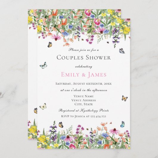 夏のフローラカップルのシャワー 招待状 (正面/裏面)