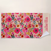 夏のフローラカラフルピンクパーソナライズされた ビーチタオル (正面)