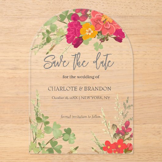 夏のフローラガーデンワイルドフラワー結婚ズ アクリル招待状 (正面)