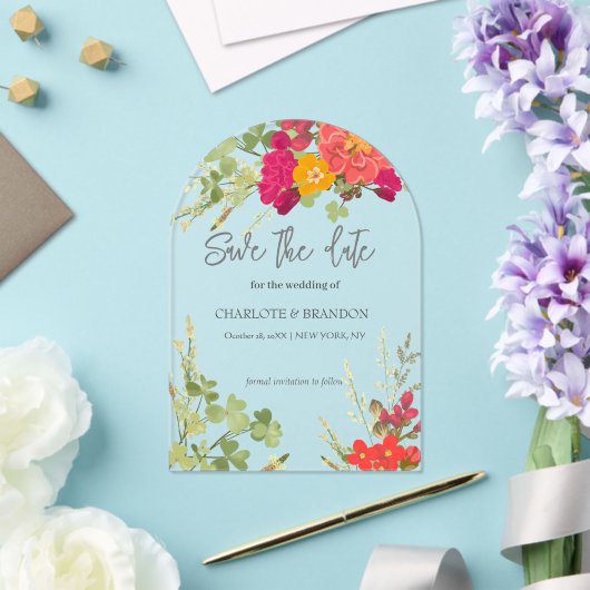 夏のフローラガーデンワイルドフラワー結婚ズ アクリル招待状 (インサイチュ (ウェディング))