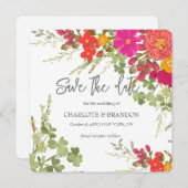 夏のフローラガーデンワイルドフラワー結婚ズ 招待状 (正面/裏面)