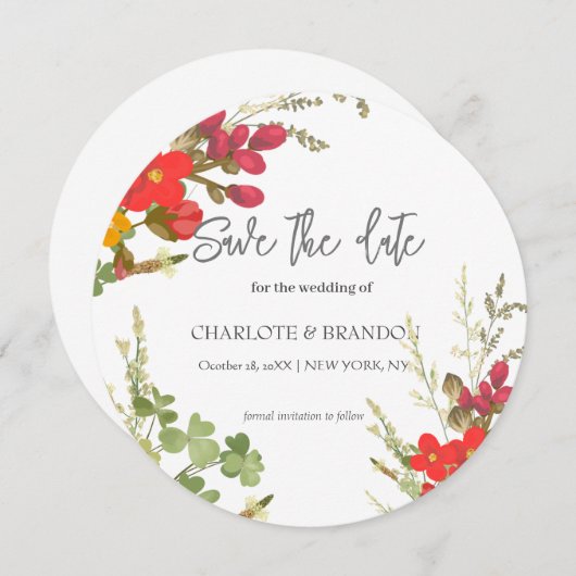 夏のフローラガーデンワイルドフラワー結婚ズ 案内状 (正面/裏面)