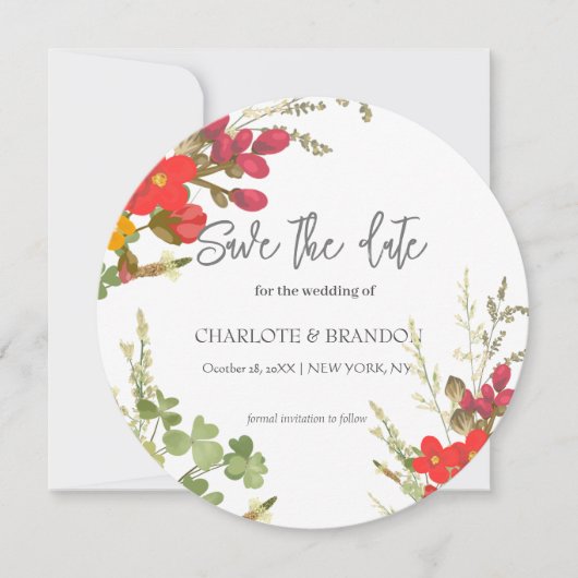 夏のフローラガーデンワイルドフラワー結婚ズ 案内状 (正面)