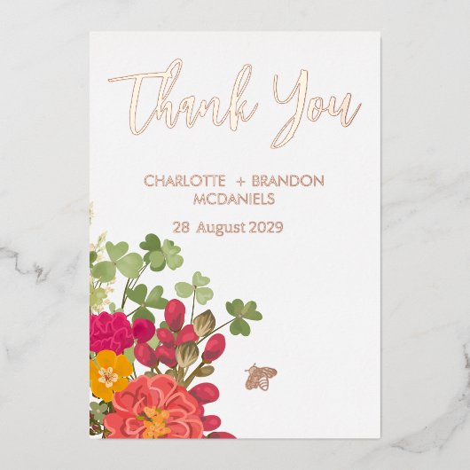 夏のフローラガーデン結婚ワイルドフラワーズ 箔招待状 (正面)