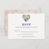 夏のフローラハートのピンクと緑の結婚式RSVP 出欠カード (正面/裏面)