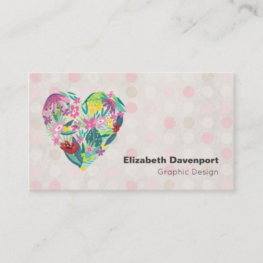 夏のフローラハート（ピンクとグリーン） 名刺 (正面)